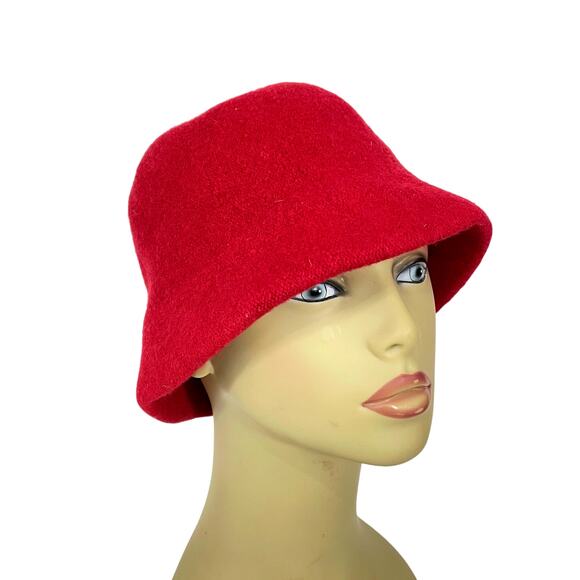 Banana Republic 100% Wool Bucket Hat Cherry Red Cloche Hat Winter Cap Cozy - Picture 6 of 11